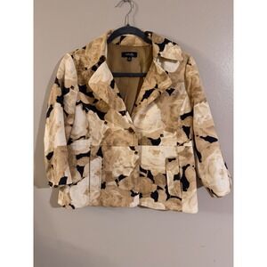 Rafaella Petite Blazer Floral Print Beige Black Button Blazer Women's M see desc